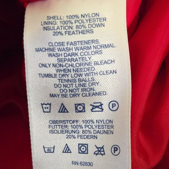 Lands' End Red Down Mock Neck Puffer Jacket Snap Pockets Full Zip Size S - Picture 5 of 5